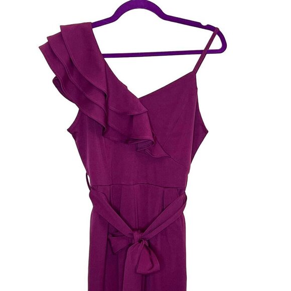 Kaimimei Purple One-Shoulder Ruffle Belted Wide-Leg Jumpsuit Size Medium - Picture 5 of 10